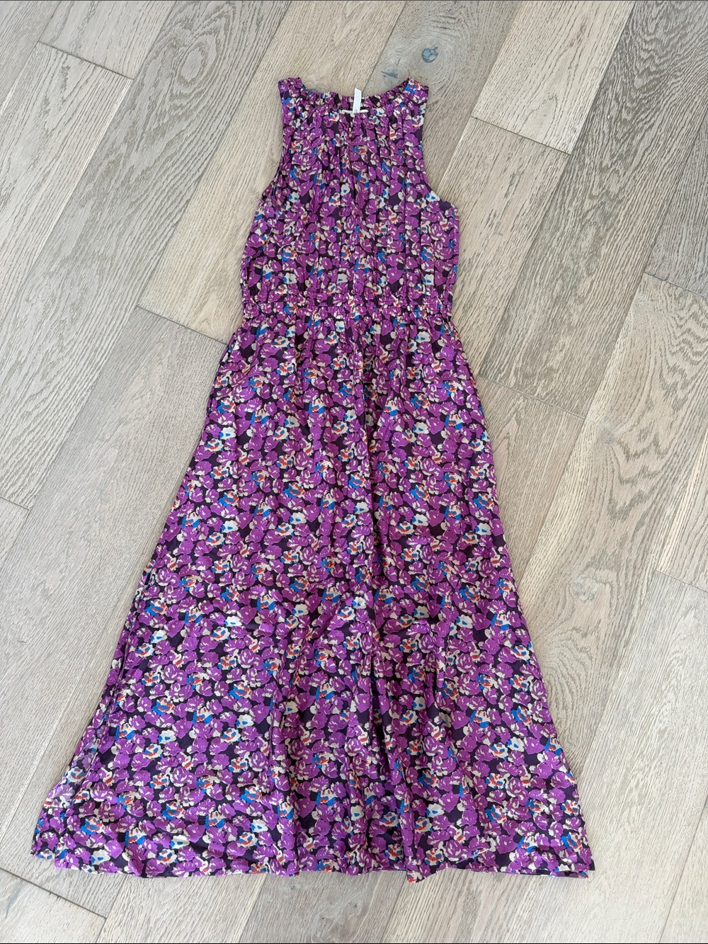Apiece Apart Purple Floral Elastic-Waist Skirt with Blue & Cream Highlights